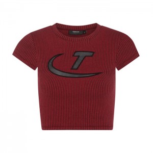 Trapstar Two Tone Rib Tee Top Dame Rød Sort Danmark | CQ78-730